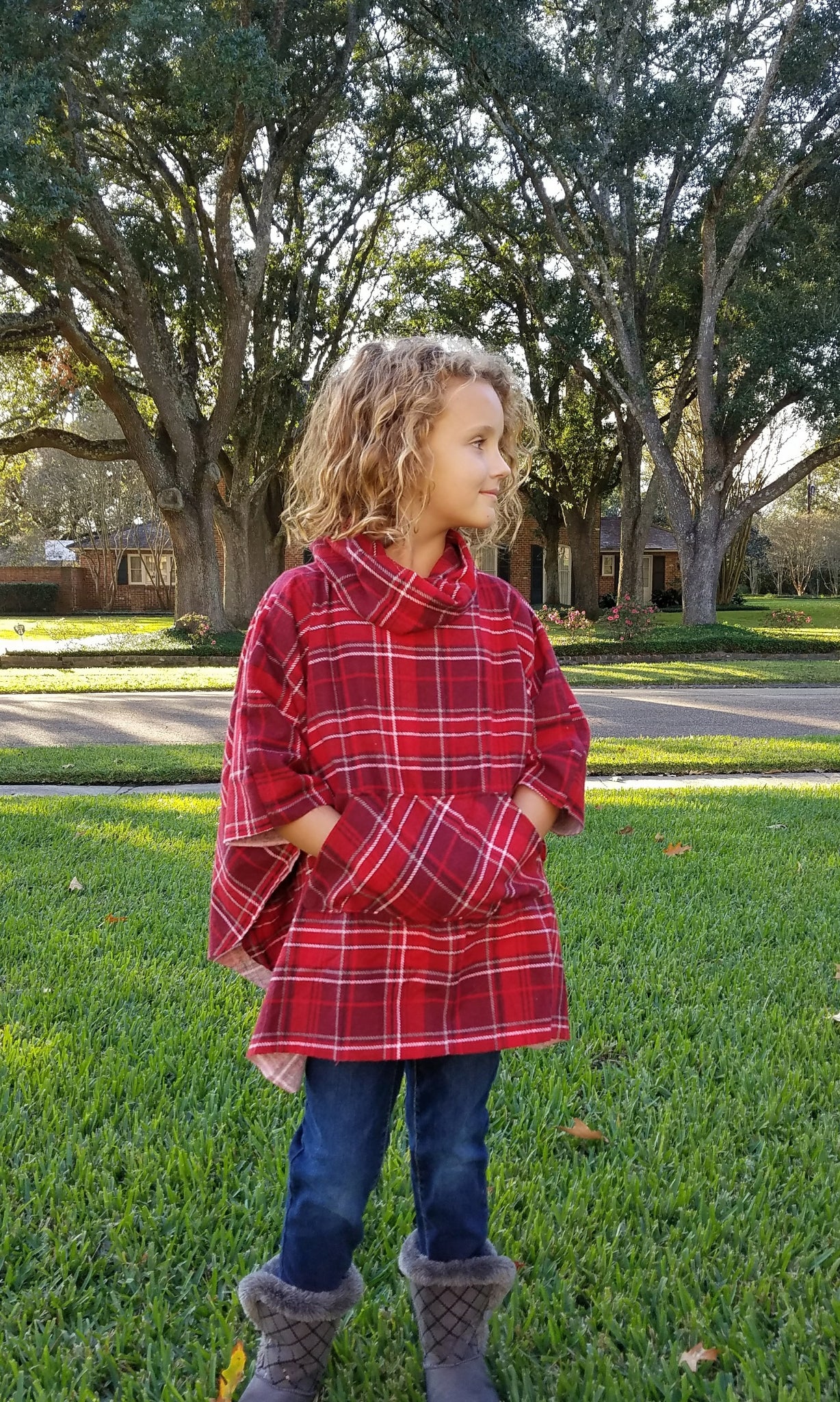 Girl's Cowl Neck Poncho with Hood sizes 2T-16