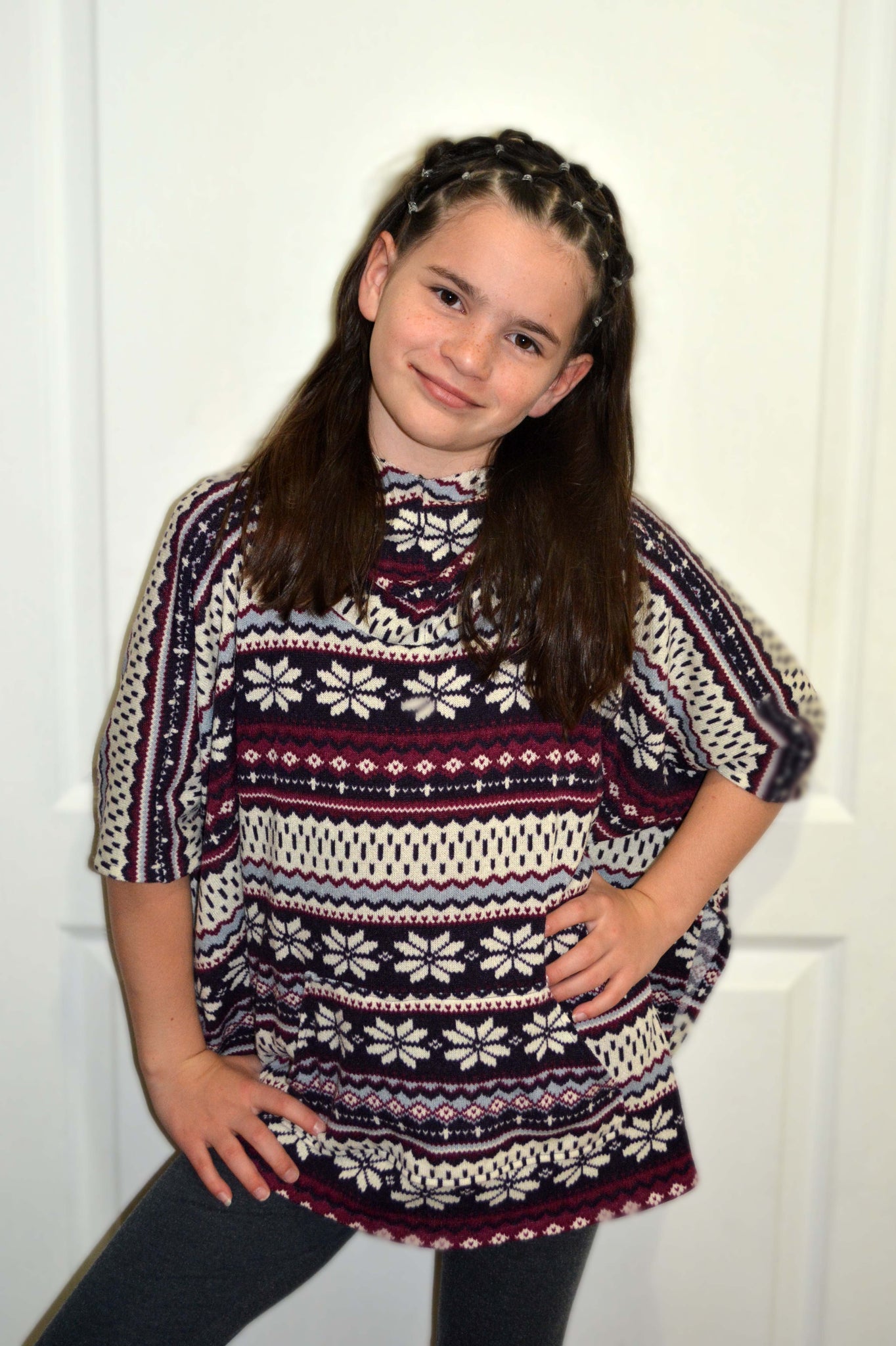 Girl's Cowl Neck Poncho with Hood sizes 2T-16