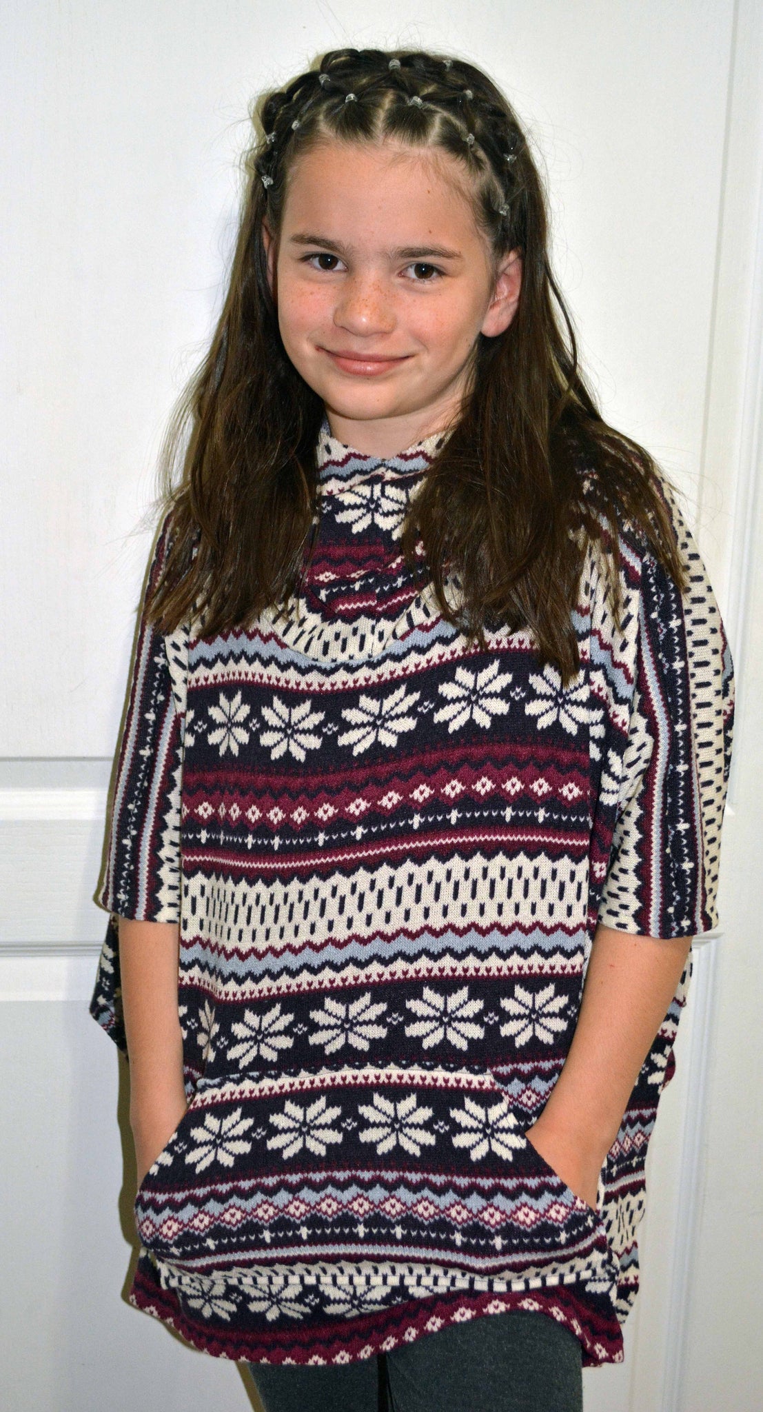 Girl's Cowl Neck Poncho with Hood sizes 2T-16