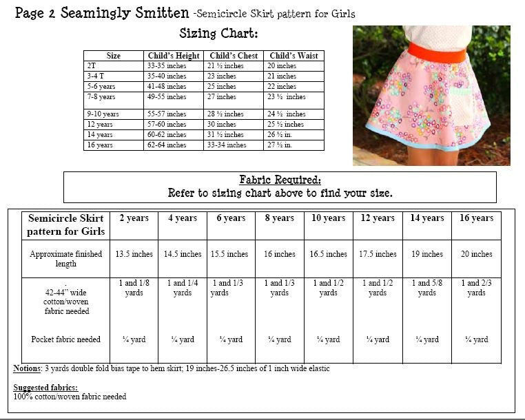 Girls Semicircle Skirt sewing pattern sizes 2-16