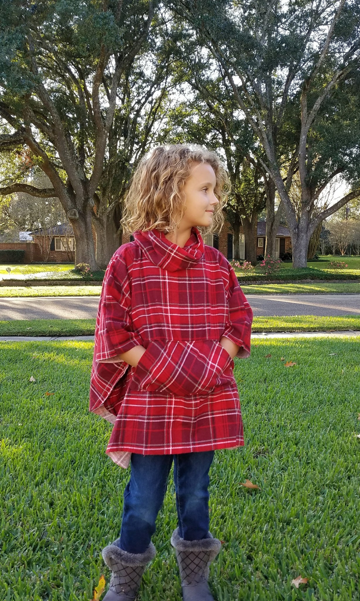 Girl's Cowl Neck Poncho with Hood sizes 2T-16