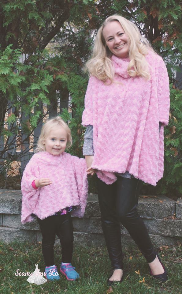 MOMMY and ME Cowl Neck Poncho with Hood and Cowl Neck