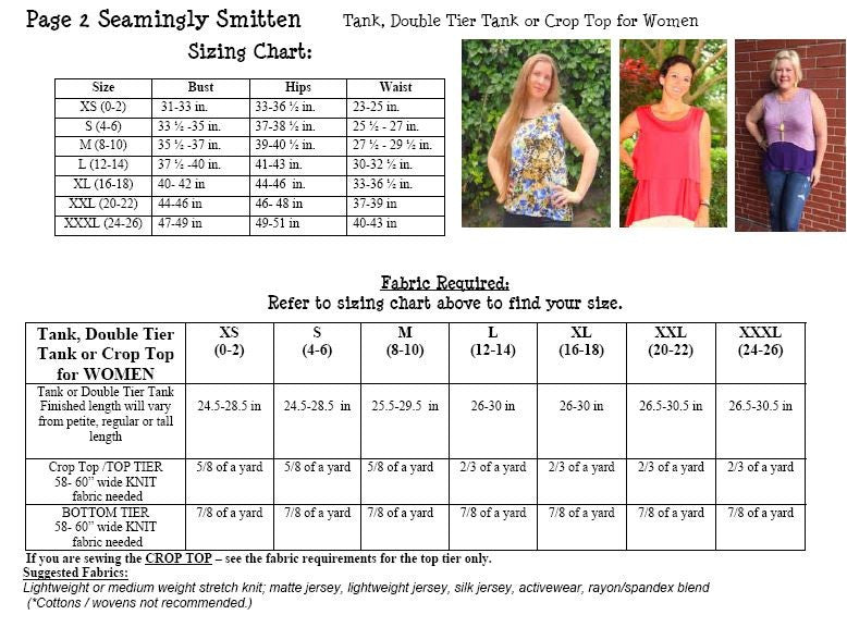 Tank, Double Tier Tank and Crop Top sewing pattern for WOMEN (XS-XXXL / 0-26)