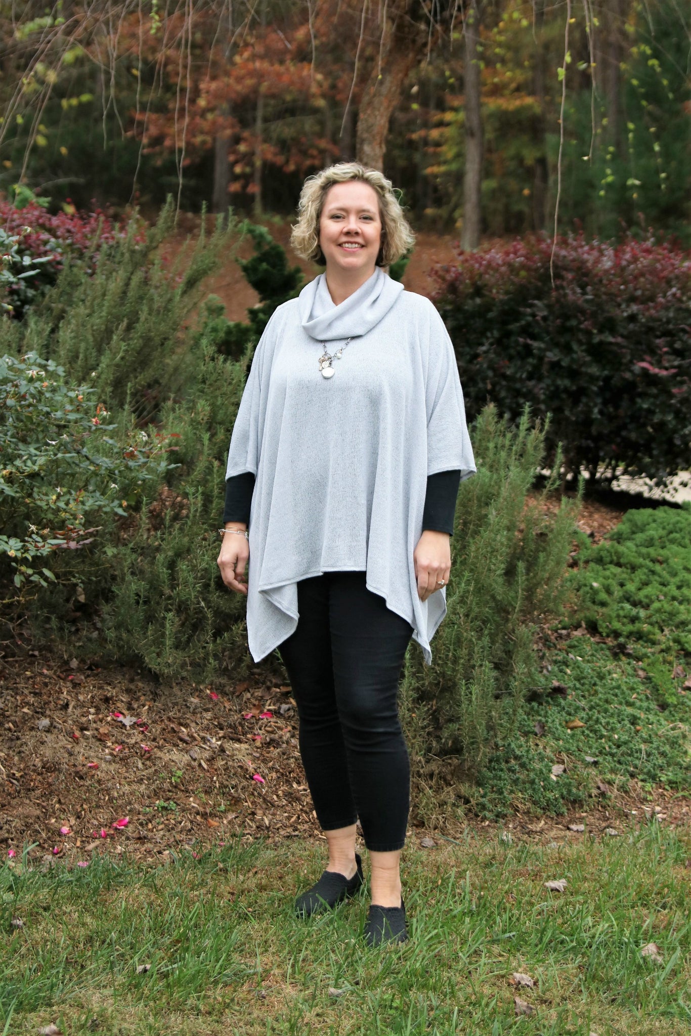 Women's Cowl Neck Poncho with Hood XS-XXXL